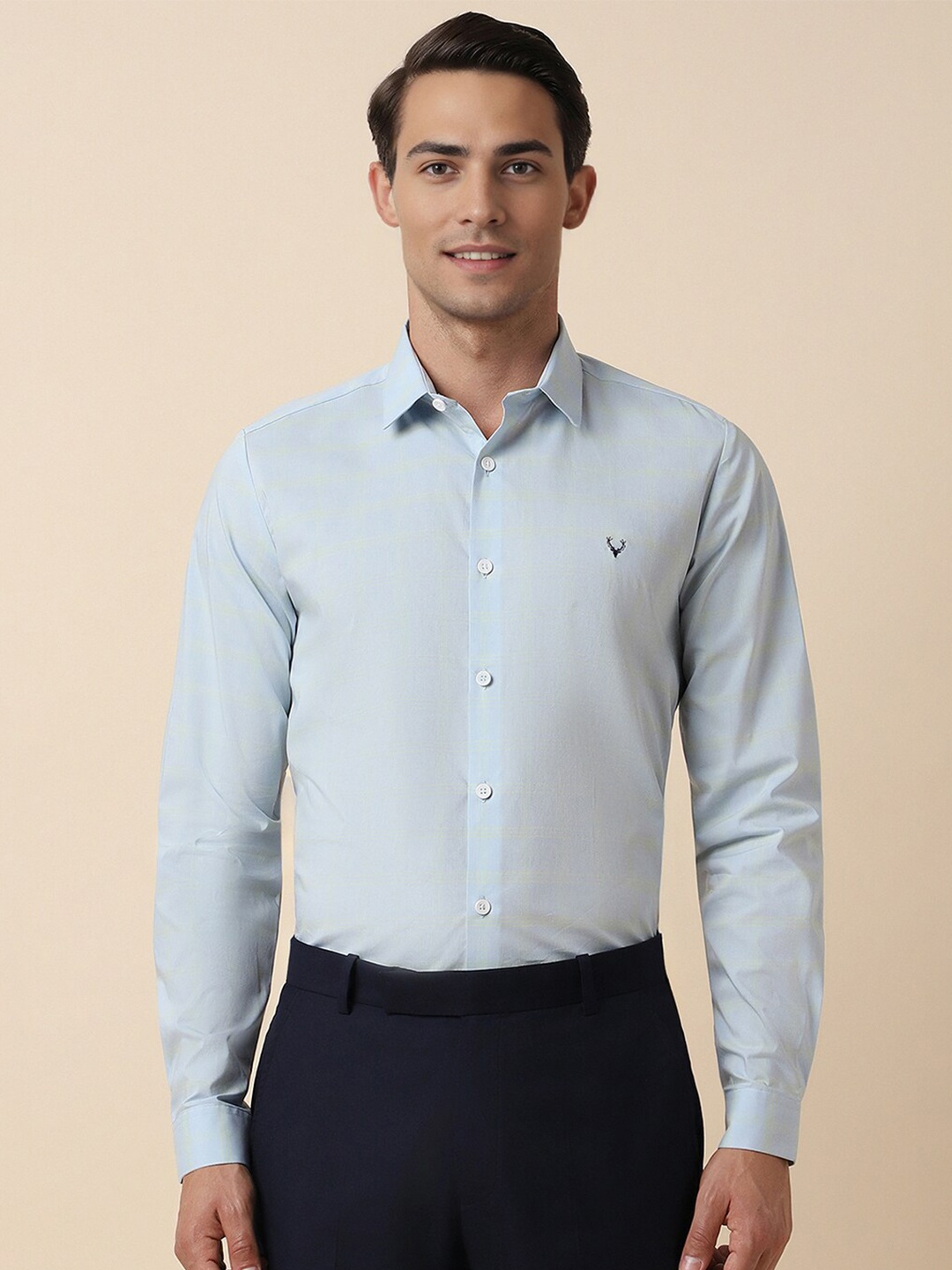 

Allen Solly Slim Fit Check Full Sleeves Formal Shirts, Blue