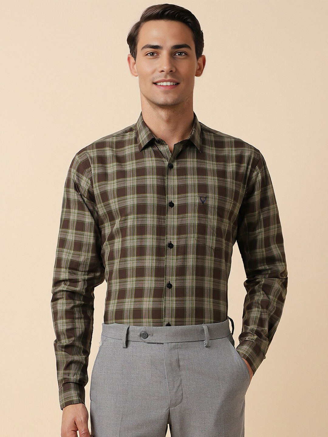 

Allen Solly Slim Fit Check Full Sleeves Formal Shirts, Brown