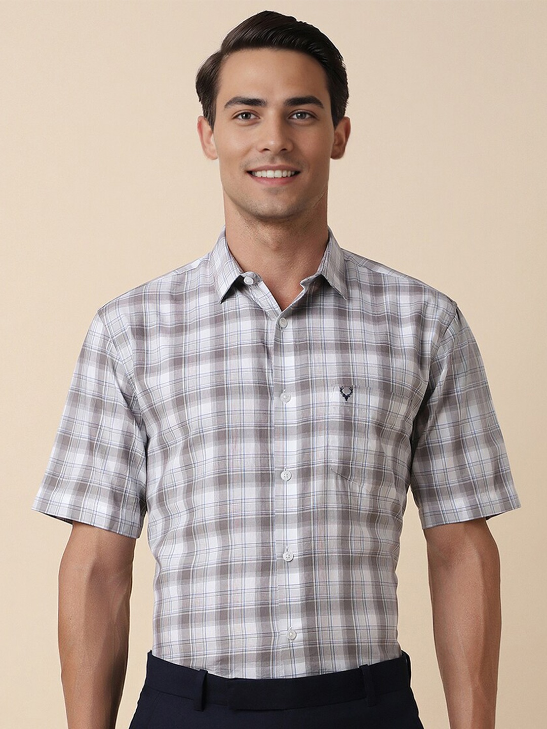 

Allen Solly Slim Fit Checked Spread Collar Cotton Formal Shirt, White