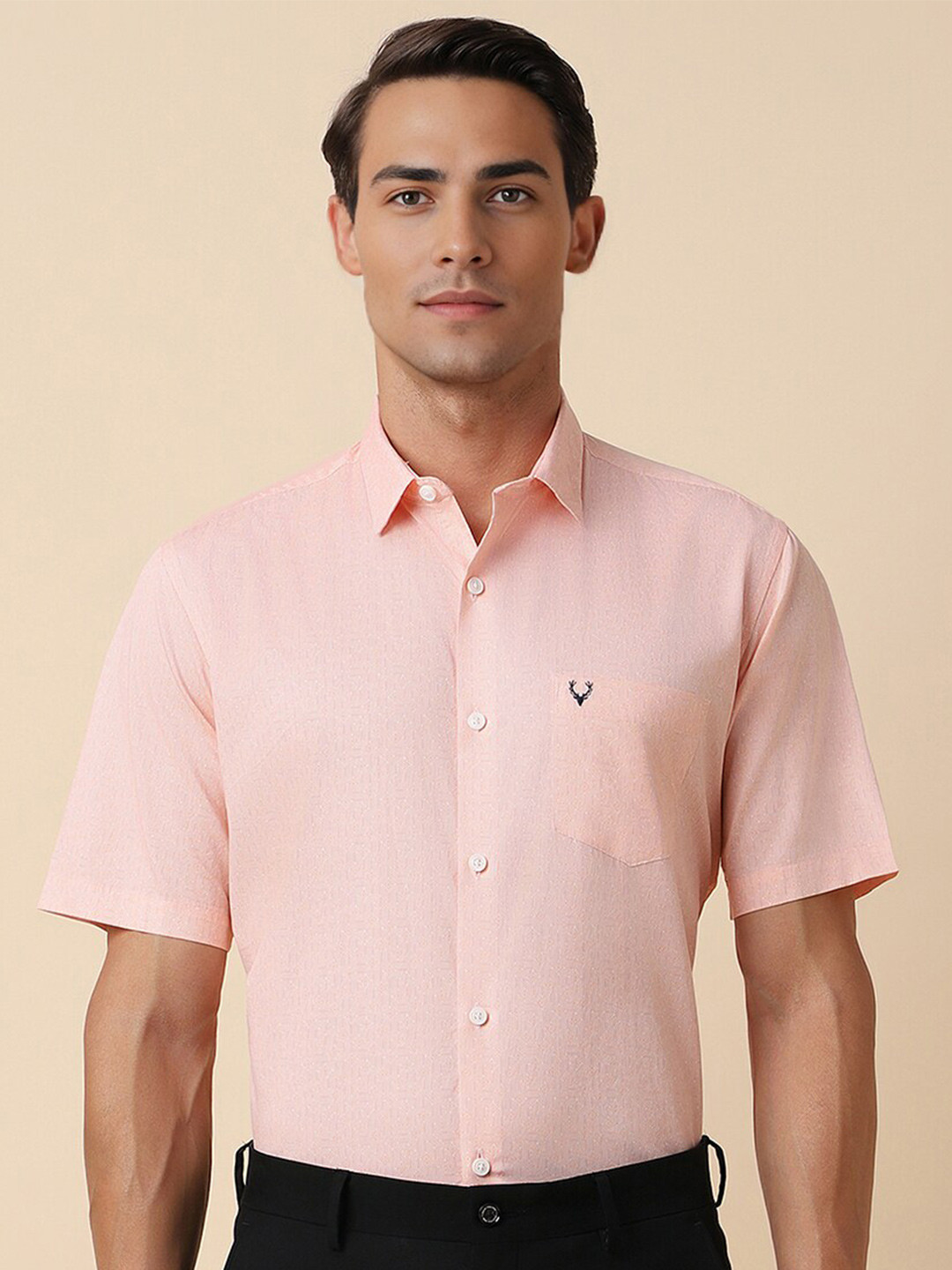 

Allen Solly Slim Fit Print Half Sleeves Formal Shirts, Peach