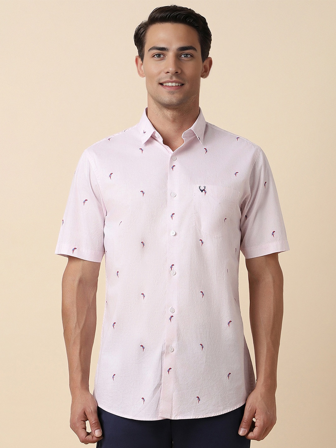 

Allen Solly Conversational Printed Spread Collar Curved Cotton Slim Fit Casual Shirt, Pink