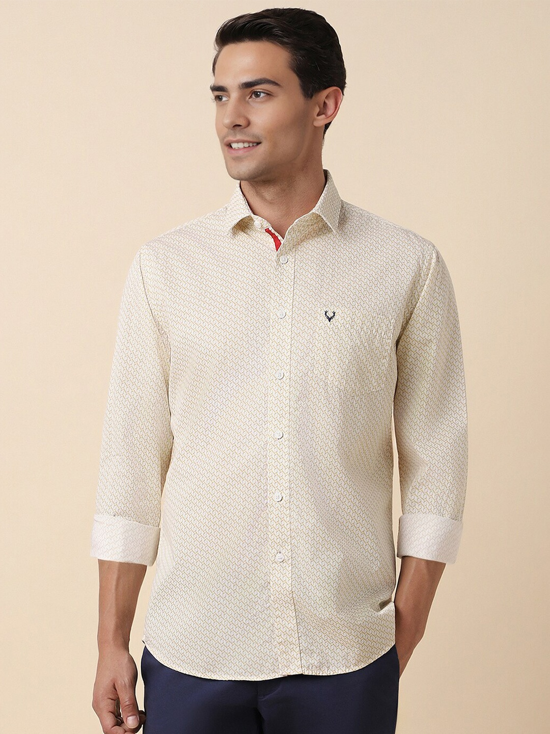 

Allen Solly Slim Fit Print Full Sleeves Casual Shirts, Beige