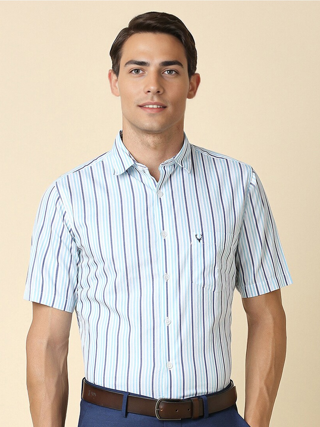 

Allen Solly Slim Fit Stripe Half Sleeves Formal Shirts, White