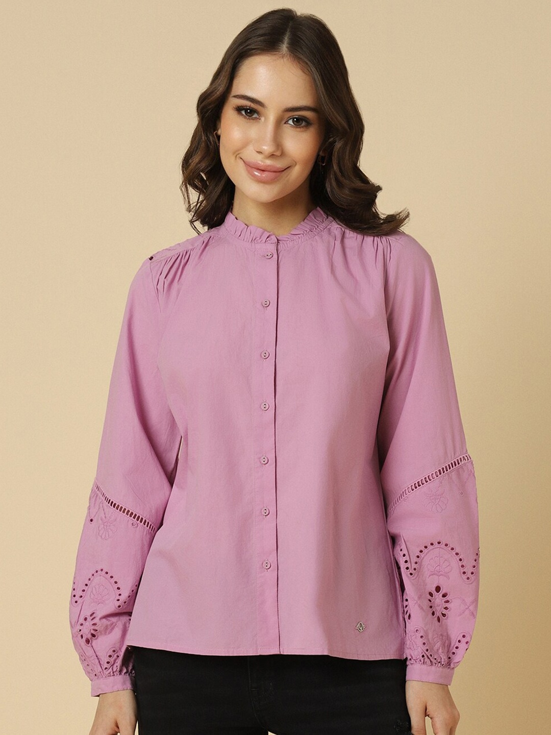 

Allen Solly Woman Embroidered Long Sleeves Shirt, Pink