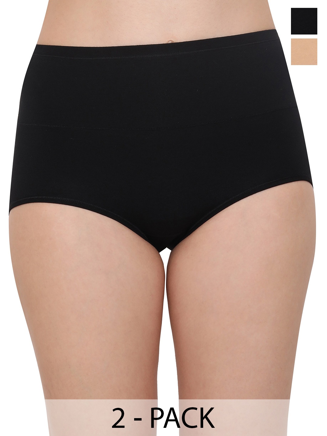 

Glamoras Pack Of 2 High Waist Hipster Briefs GL-HWPANTY-9005-BLACK/BEIGE-M