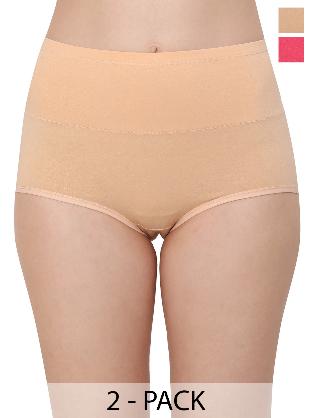 

Glamoras Pack Of 2 High-Waist Hipster Briefs GL-HWPANTY-9005-PINK/BEIGE-M