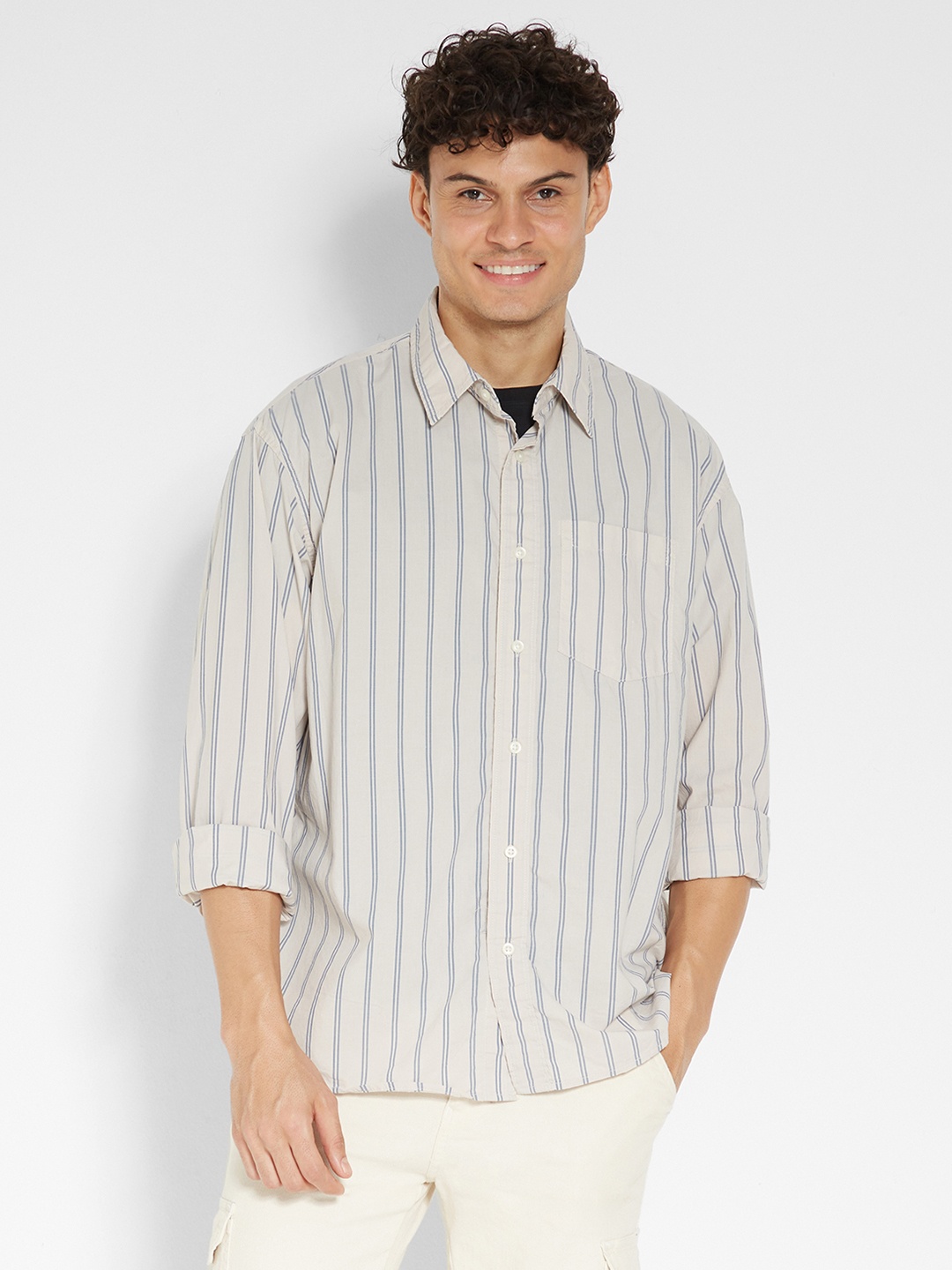 

AMERICAN EAGLE OUTFITTERS Men Opaque Striped Casual Shirt, Beige