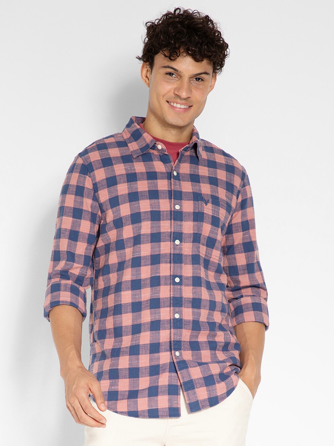 

AMERICAN EAGLE OUTFITTERS Slim Fit Checked Button-Up Shirt, Red