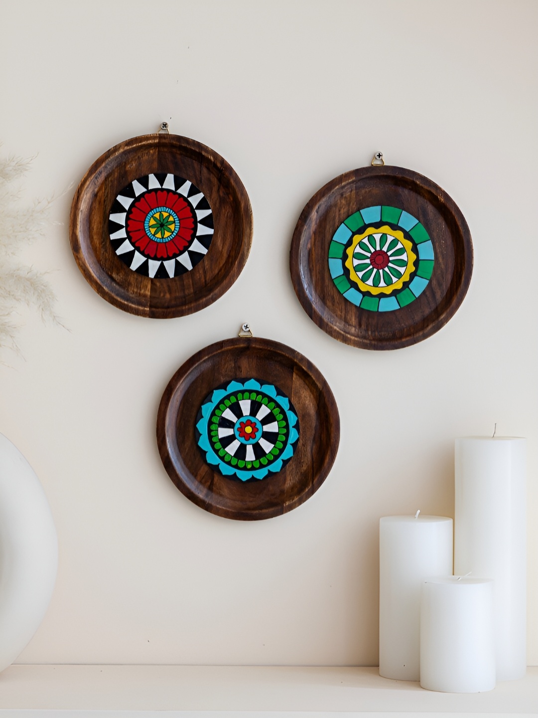 

Mirai Woods 3 Pieces Brown & Blue Wooden Hanging Wall Decor
