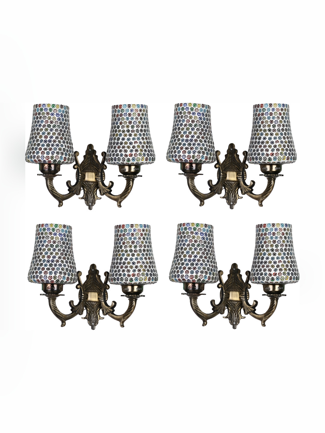 

1ST TIME White & Black 4 Pcs Printed Glass Traditional Wall Lamps