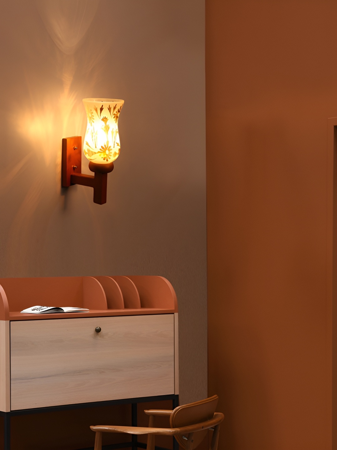 1ST TIME White & Brown Printed Glass Wall Lamp