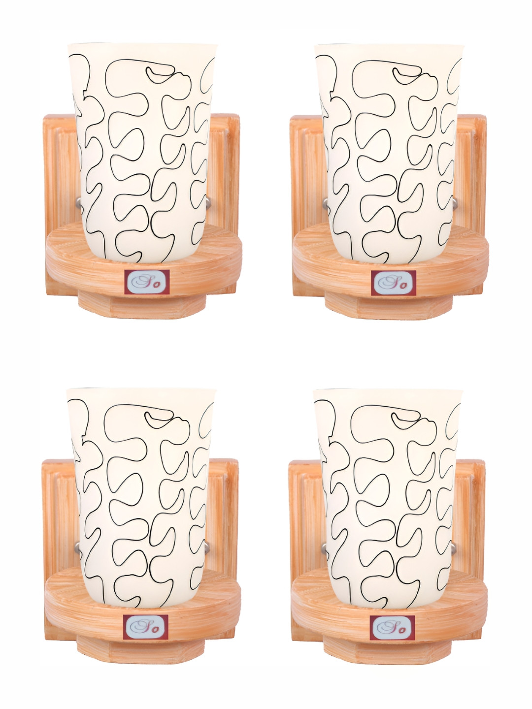 

1ST TIME White & Black 4 Pieces Printed Glass Contemporary Cylinder Shaped Wall Lamps