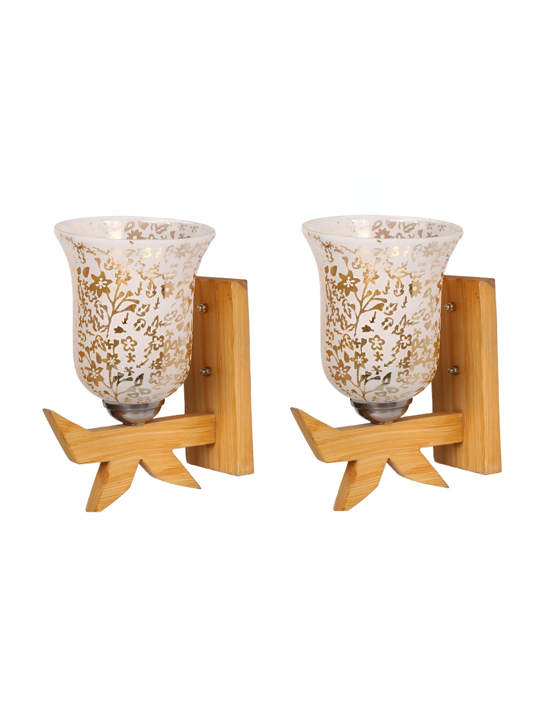 1ST TIME White & Gold-Toned 2 Pcs Printed Glass Traditional Wall Lamps