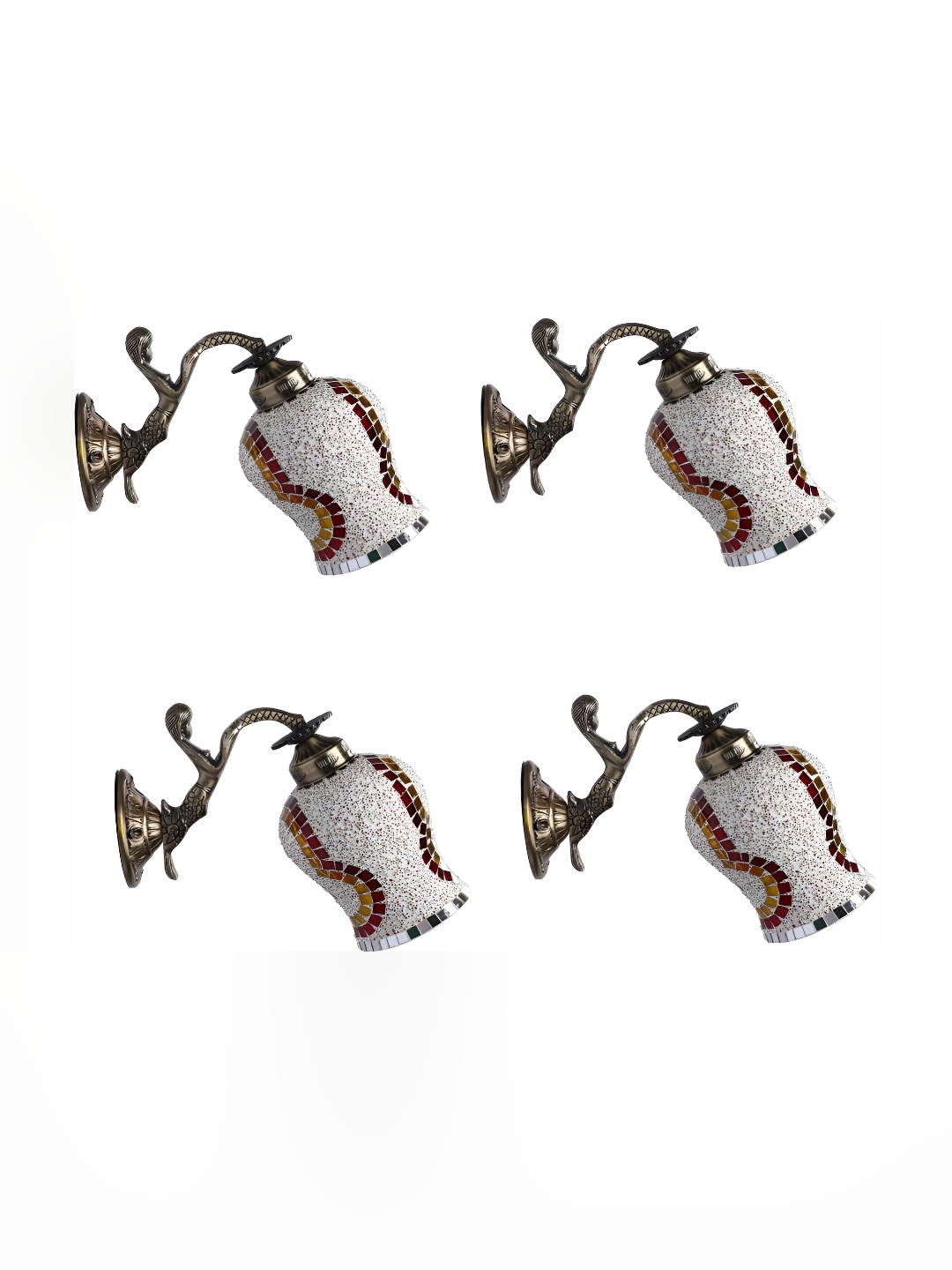1ST TIME White & Brown 4Pcs Textured Glass Traditional Rectangle Shaped Wall Lamps