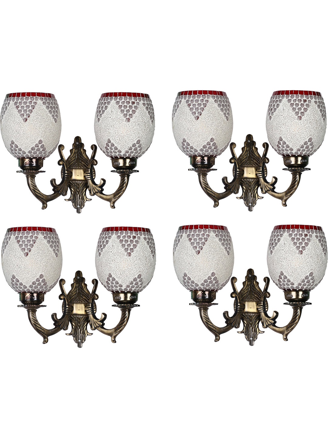 

1ST TIME White & Gold-Toned 4 Pieces Printed Glass Traditional Bell Shaped Wall Lamps