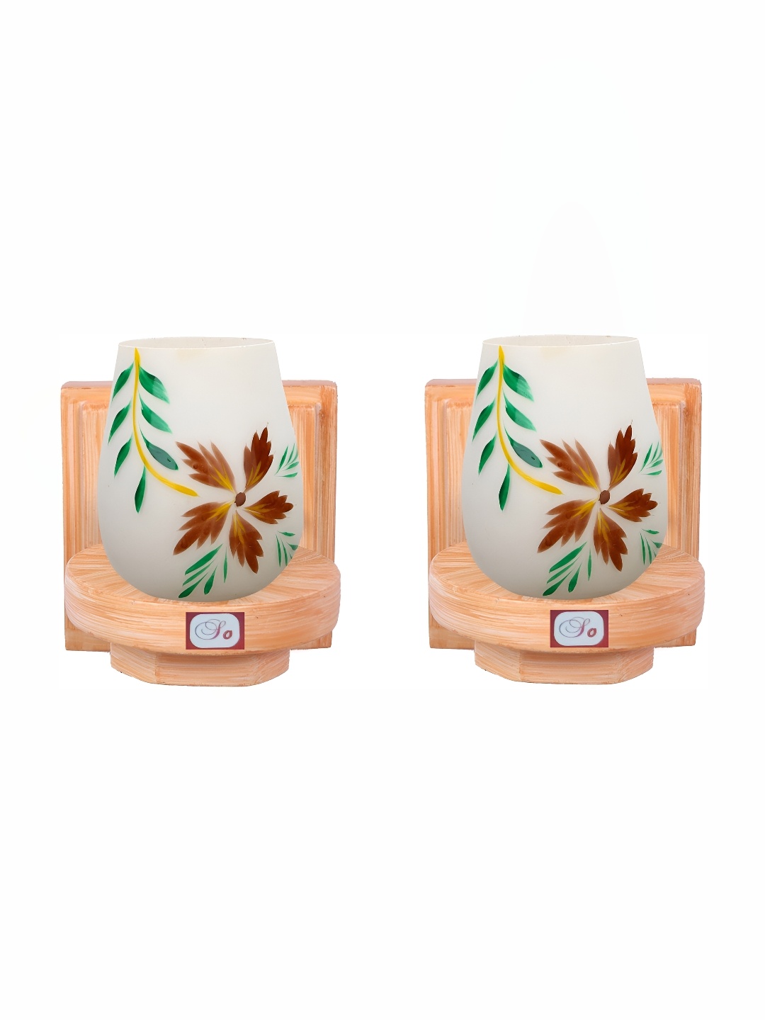 

1ST TIME White & Red 2 Pieces Floral Print Glass Traditional Abstract Shaped Wall Lamps