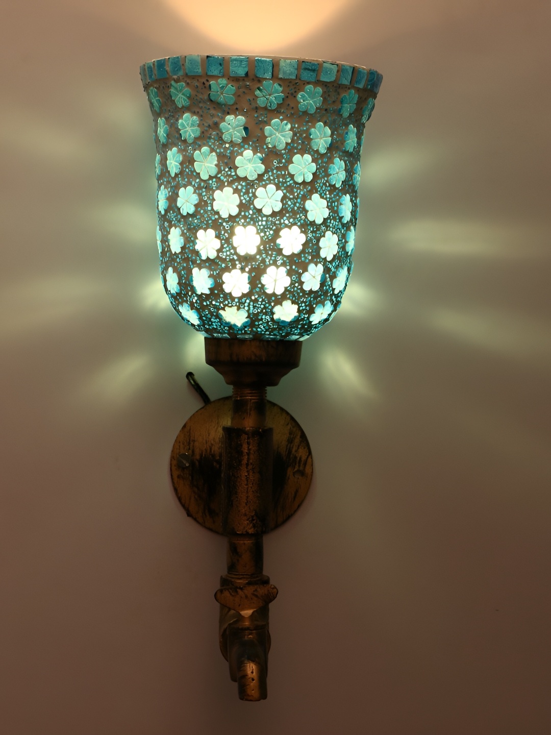 

1ST TIME Blue & Gold-Toned Textured Glass Contemporary Wall Lamp