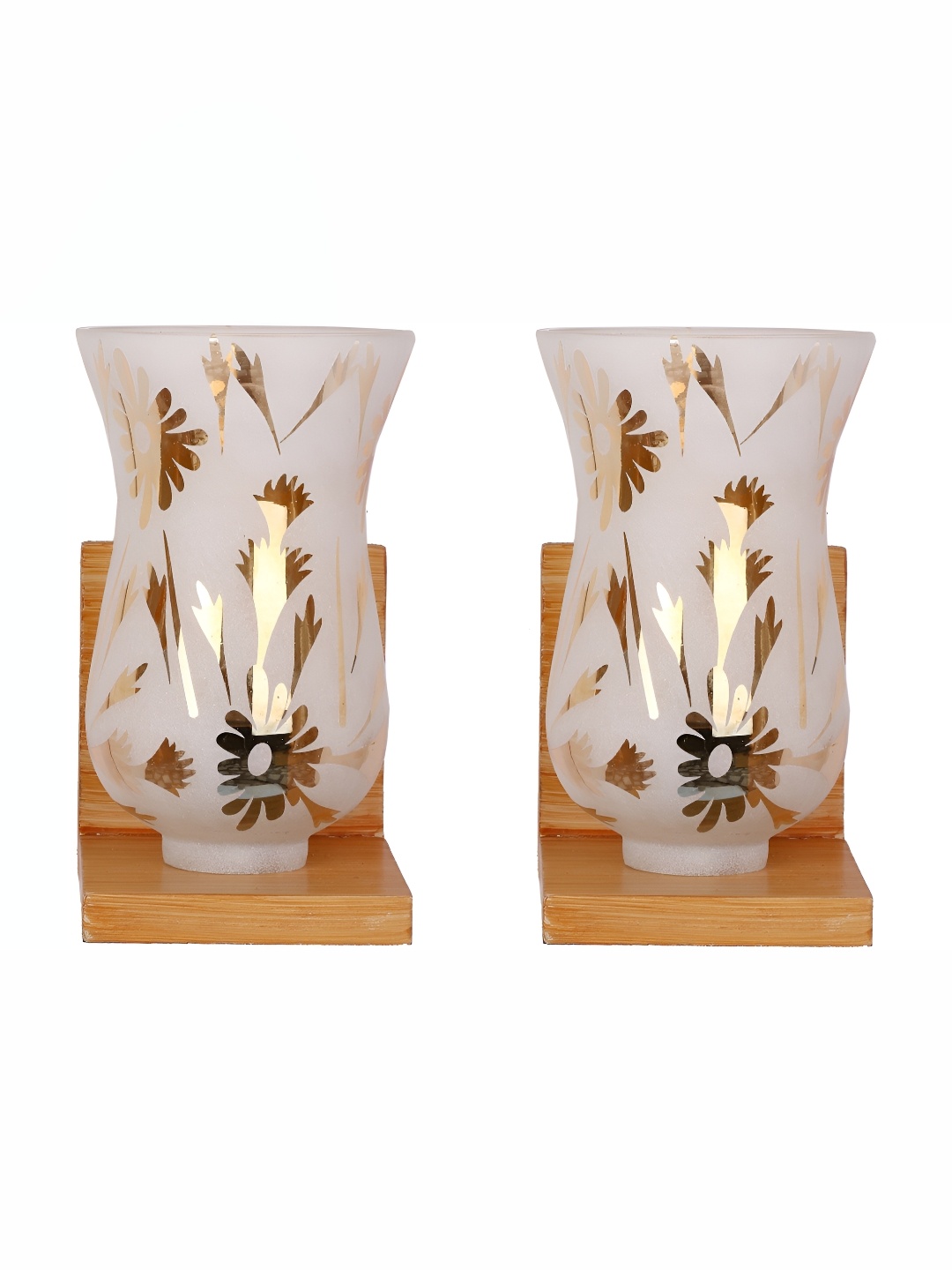 

1ST TIME White & Brown 2 Pcs Printed Glass Rectangle Shaped Wall Lamps