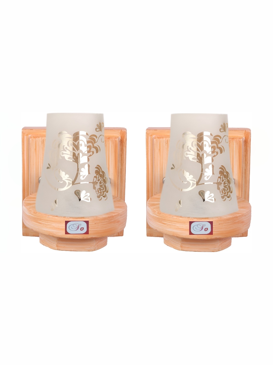 

1ST TIME White & Brown 2 Pieces Printed Glass Traditional Bell Shaped Wall Lamps