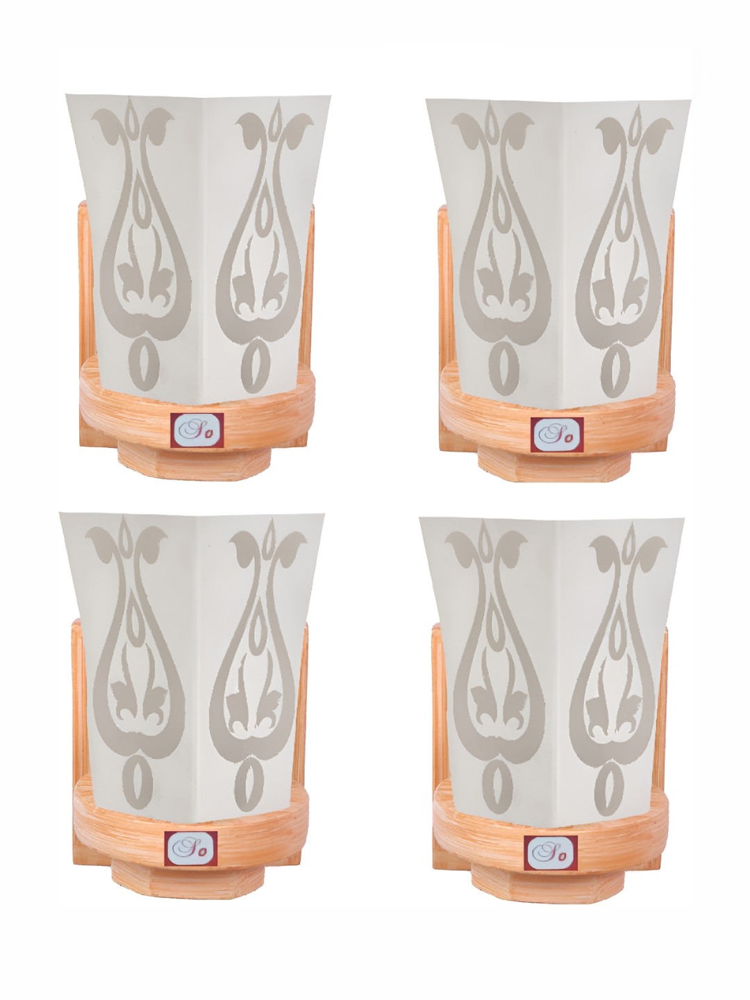 

1ST TIME White & Peach 4Pcs Printed Glass Traditional Wall Lamps