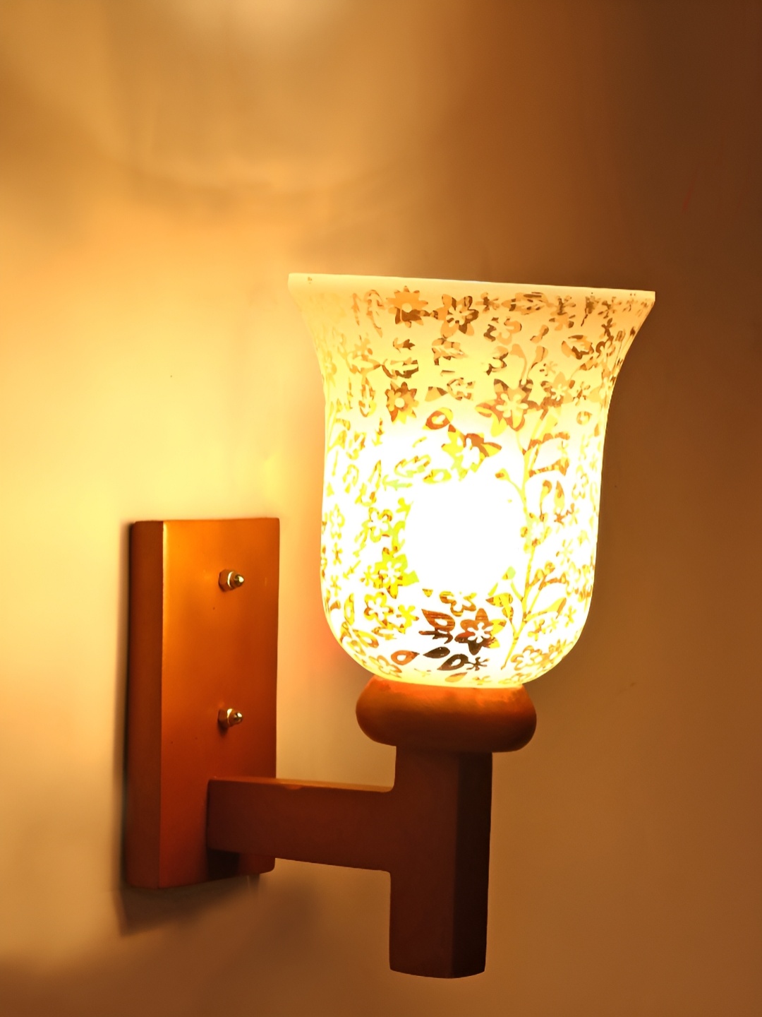 

1ST TIME White & Gold-Toned Printed Glass Traditional Wall Lamp