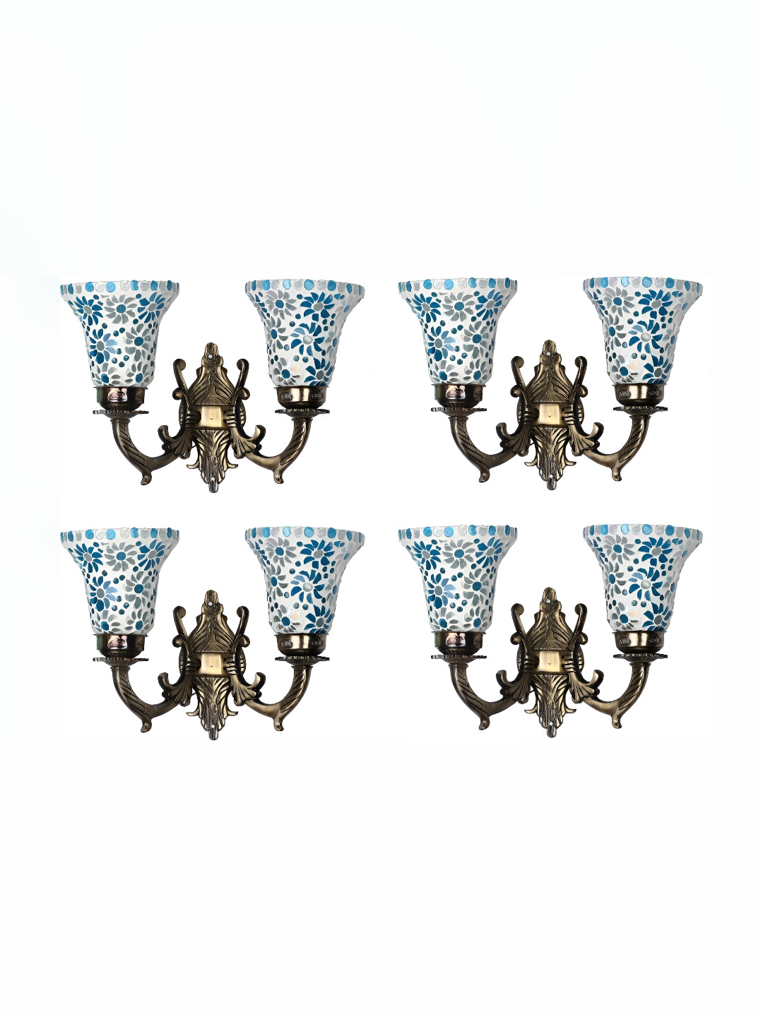 

1ST TIME White & Blue 4 Pieces Textured Glass Traditional Wall Lamps