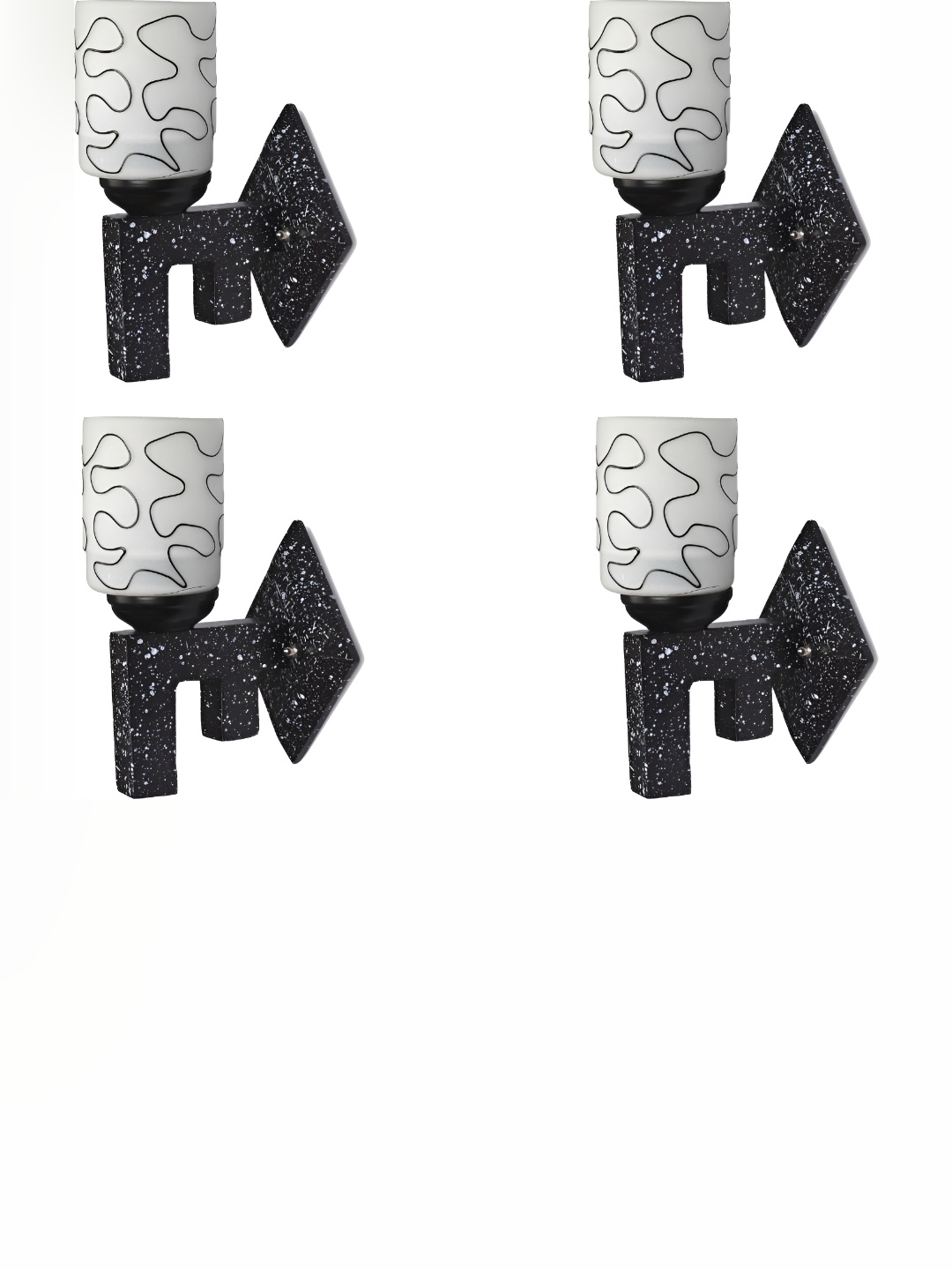 1ST TIME White & Black 4 Pcs Glass Traditional Square Shaped Wall Lamps