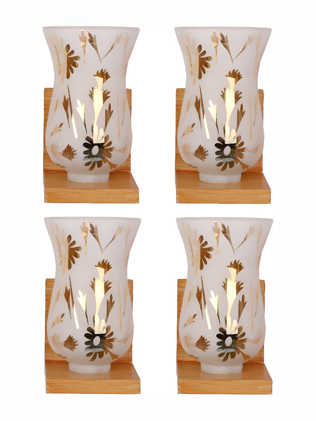 1ST TIME White & Brown 4 Pcs Textured Glass Traditional Wall Lamps