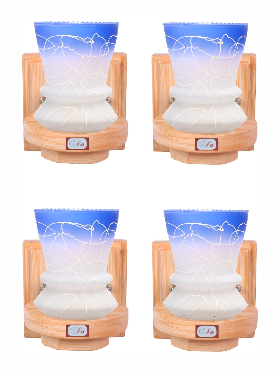 

1ST TIME White & Blue 4Pcs Textured Glass Traditional Abstract Shaped Shaped Wall Lamps