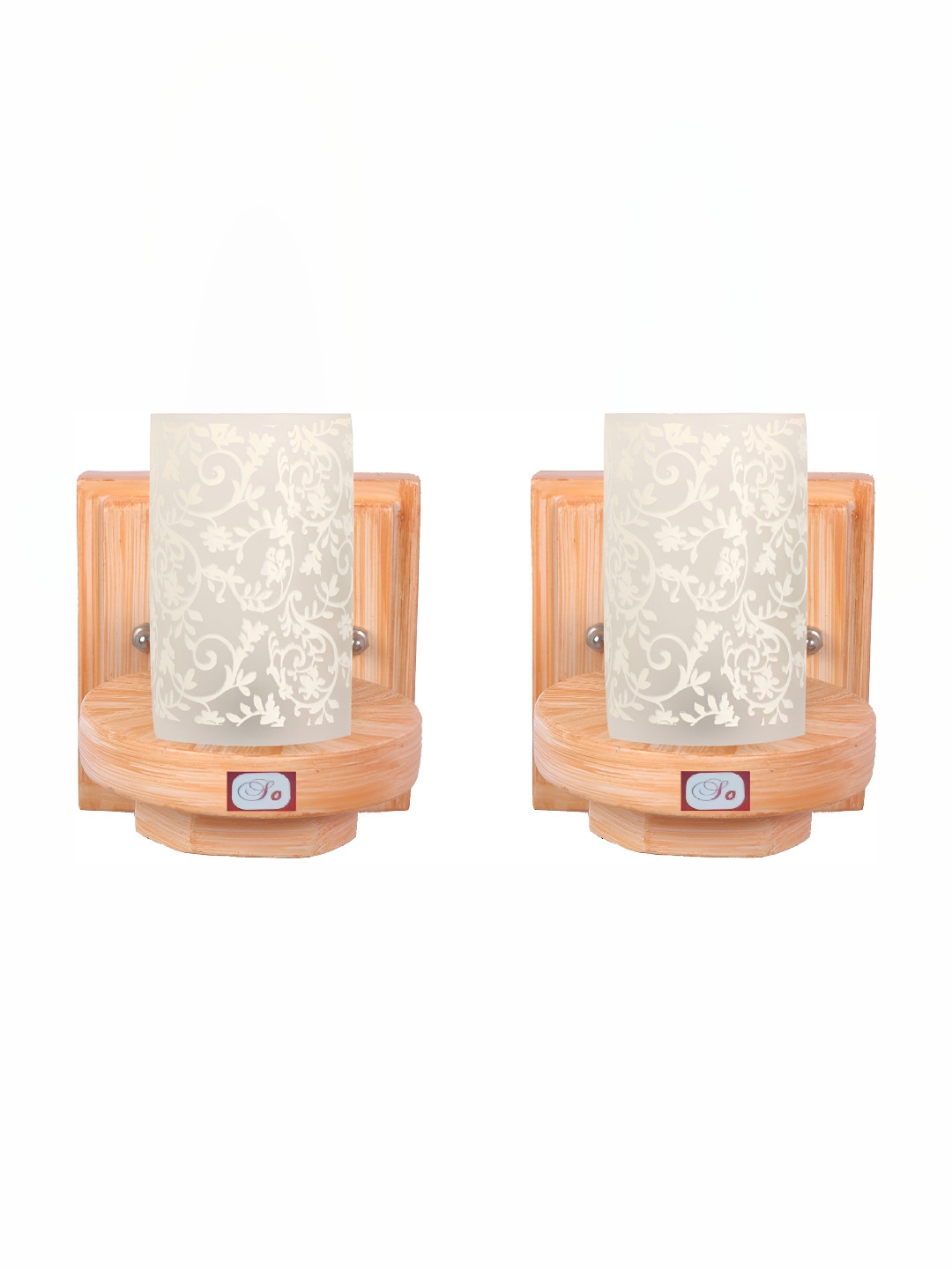 

1ST TIME White & Peach 2 Pieces Printed Glass Traditional Rectangle Shaped Wall Lamps