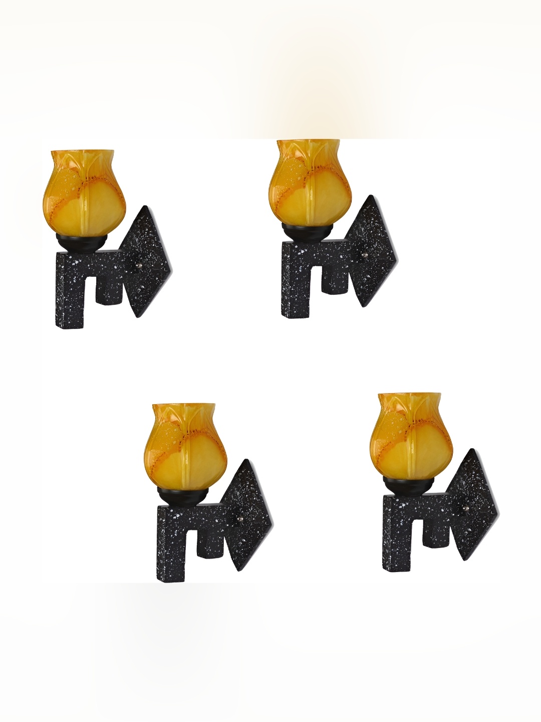 

1ST TIME Yellow & Black 4 Pieces Glass Contemporary Bell Shaped Wall Lamps