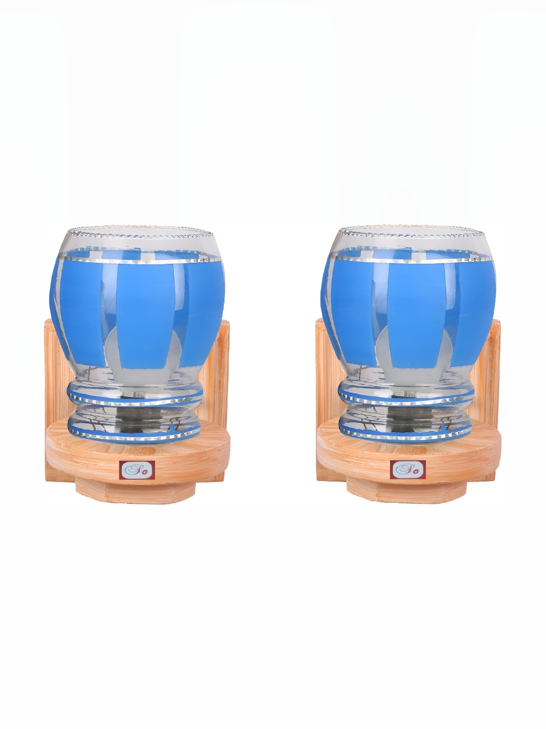 

1ST TIME Blue & Transparent 2 Pieces Printed Glass Traditional Wall Lamps