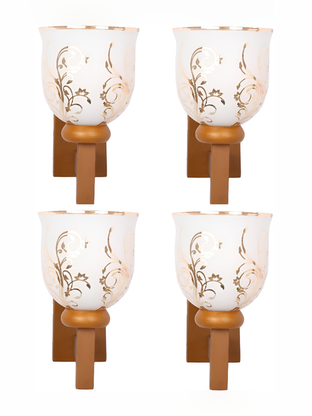 

1ST TIME White & Gold-Toned 4 Pieces Printed Glass Traditional Wall Lamps