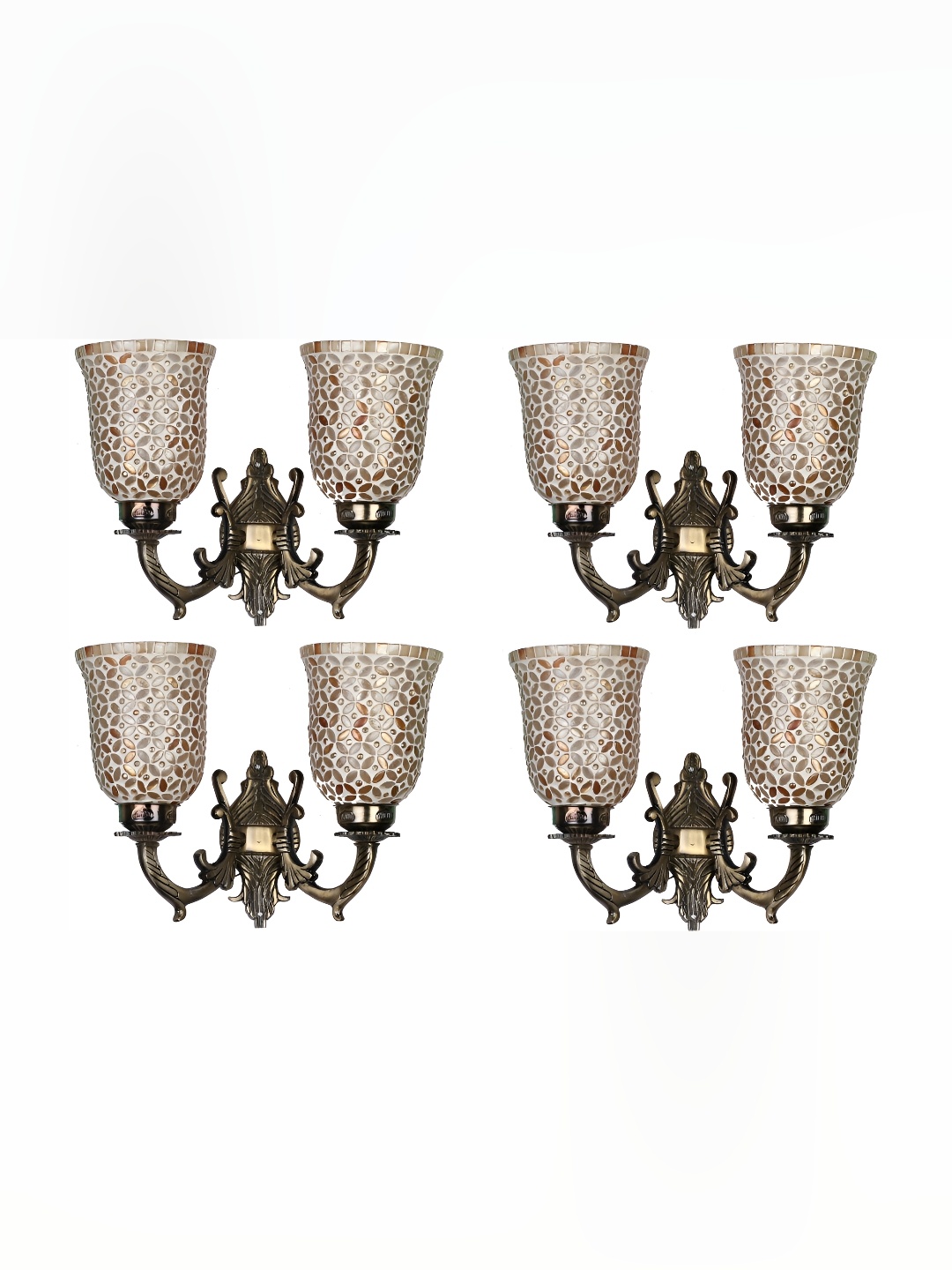 

1ST TIME White & Gold-Toned 4Pcs Textured Glass Traditional Wall Lamps