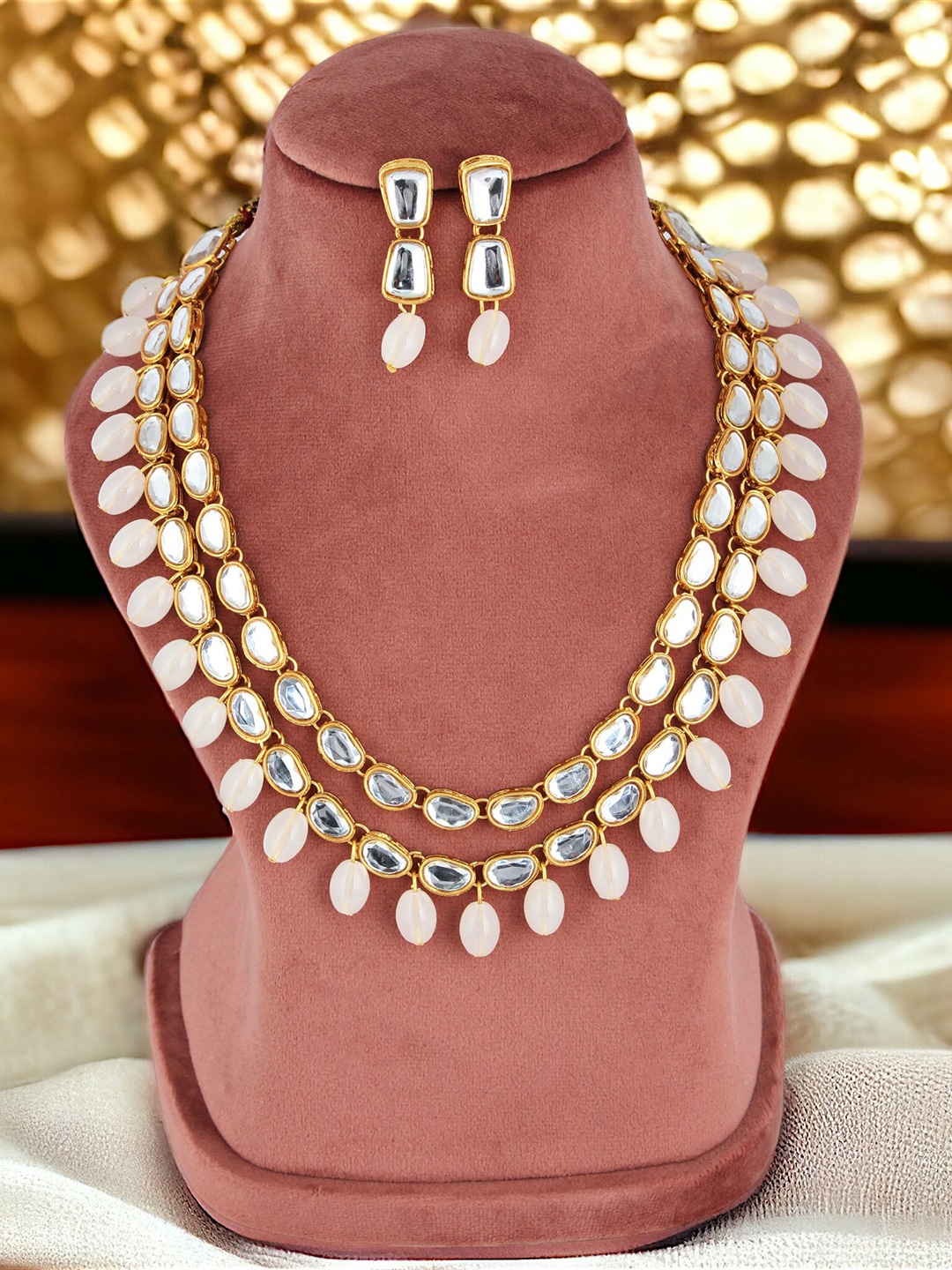 

LUCKY JEWELLERY Gold-Plated Kundan-Studded Jewellery Set, White