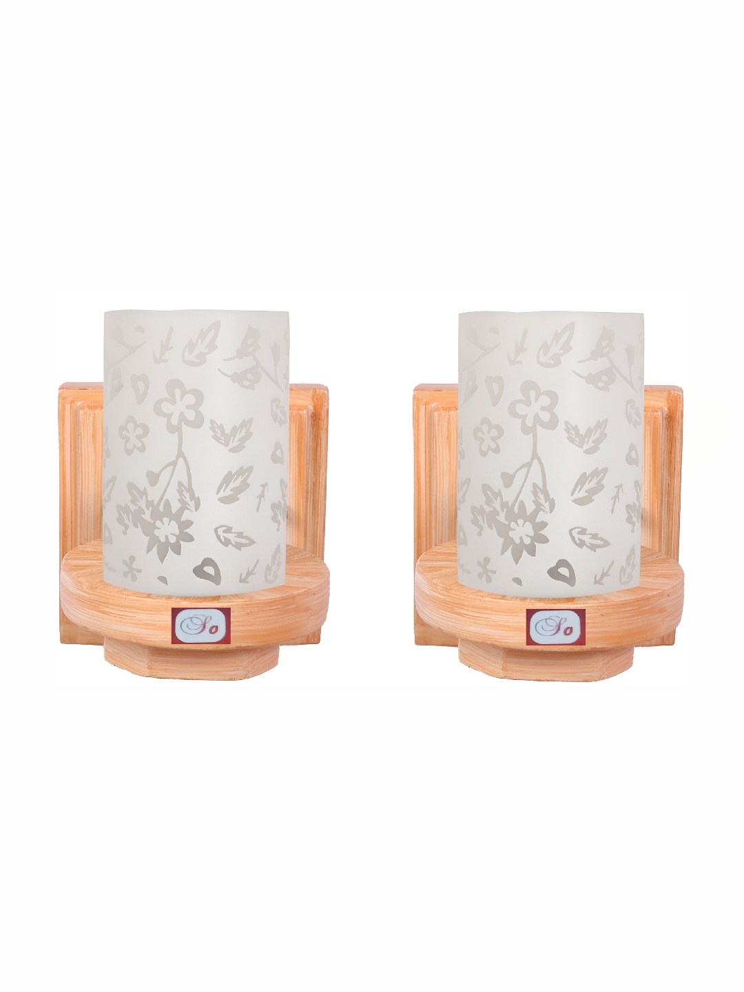 

1ST TIME White & Brown 2 Pieces Textured Glass Traditional Cylinder Shaped Wall Lamps