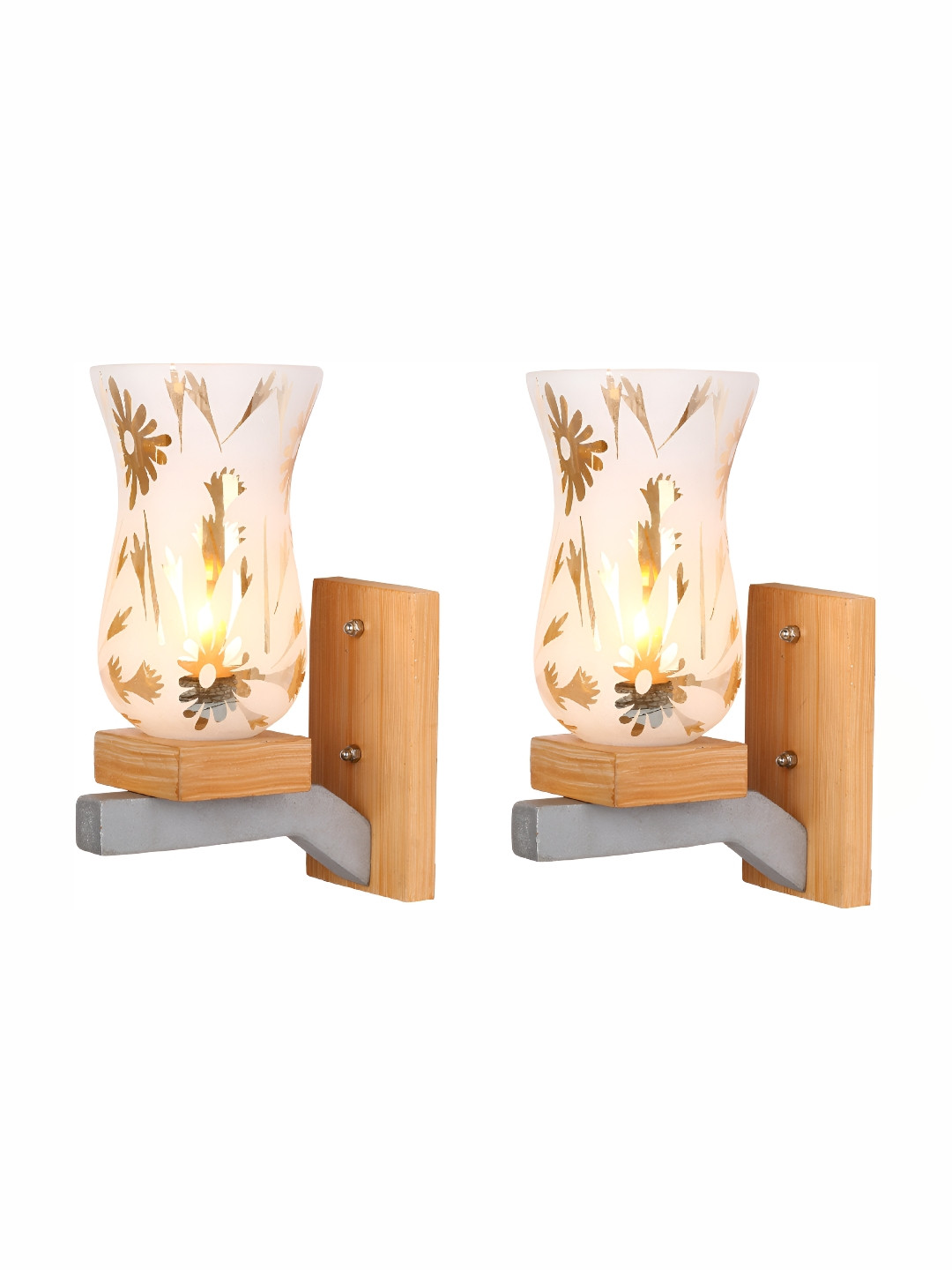

1ST TIME White & Brown 2 Pieces Printed Glass Traditional Wall Lamps