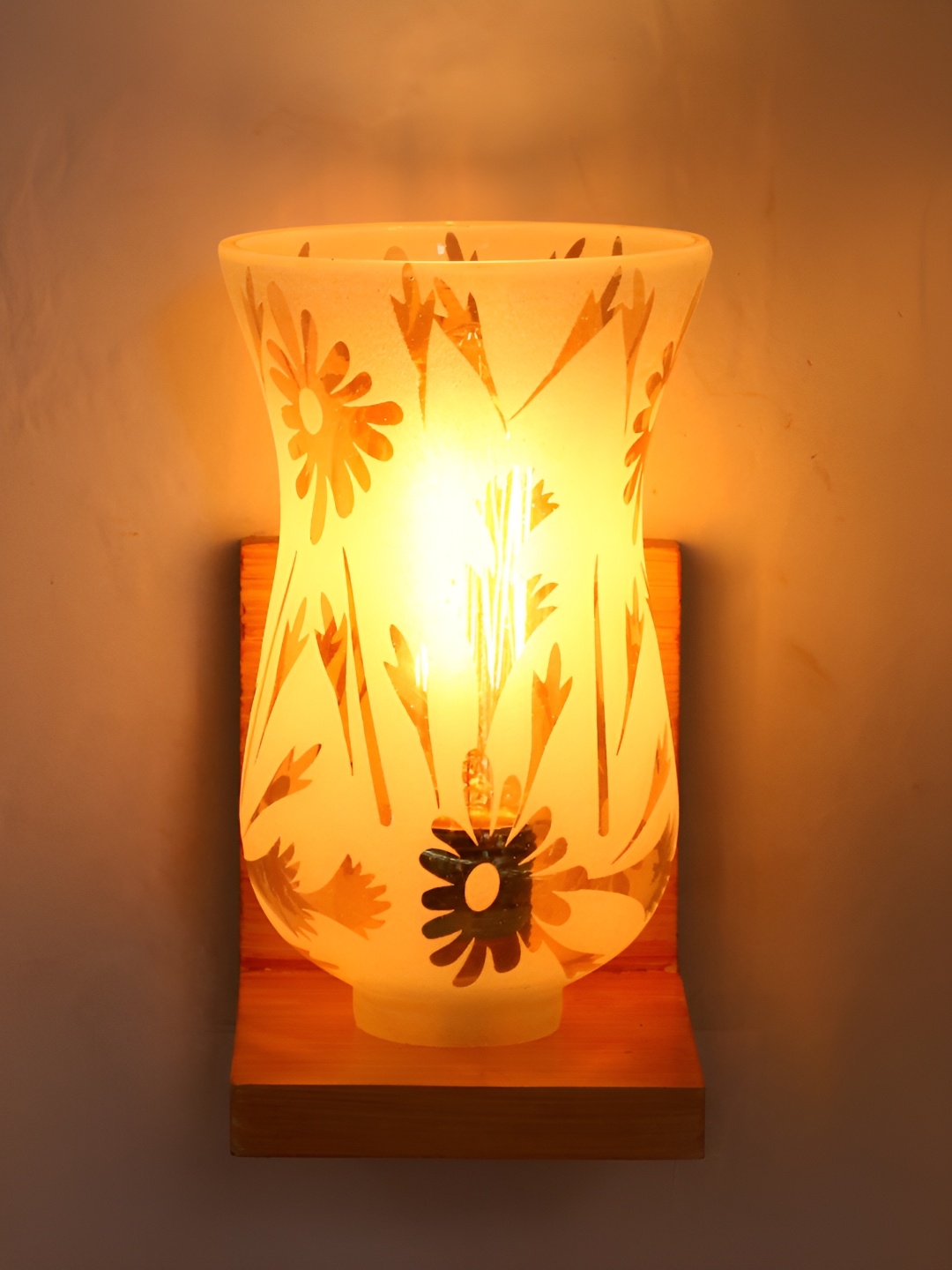 

1ST TIME White & Brown Textured Glass Traditional Bell Shaped Wall Lamp