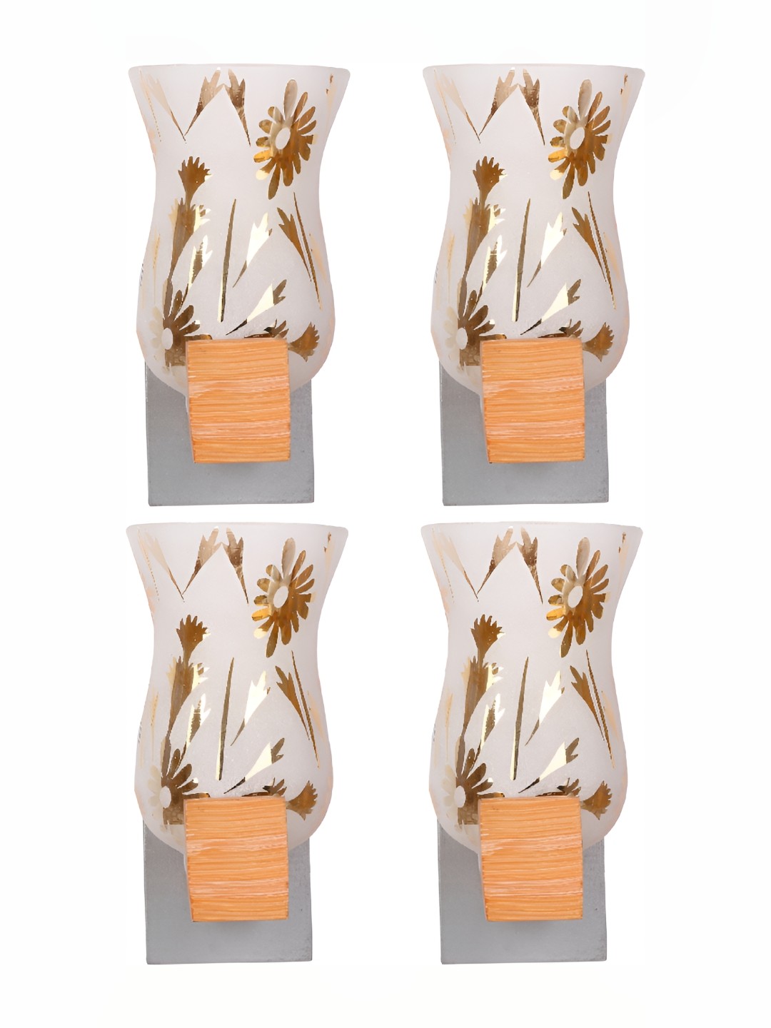 

1ST TIME White & Gold-Toned 4 Pieces Textured Glass Traditional Wall Lamps