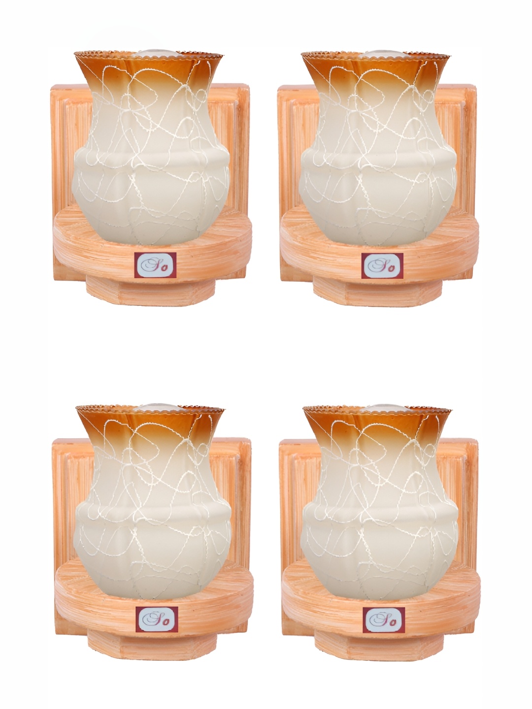 

1ST TIME White & Brown 4 Pieces Printed Glass Contemporary Wall Lamps