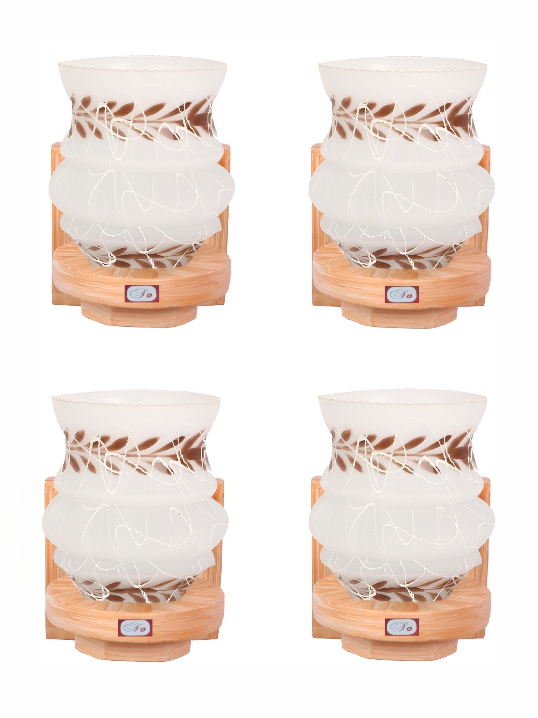 

1ST TIME White & Brown 4 Pieces Printed Glass Rectangle Shaped Wall Lamps