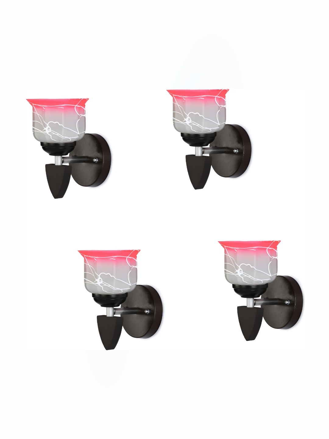 

1ST TIME Pink & Black 4 Pieces Printed Glass Traditional Bell Shaped Wall Lamps