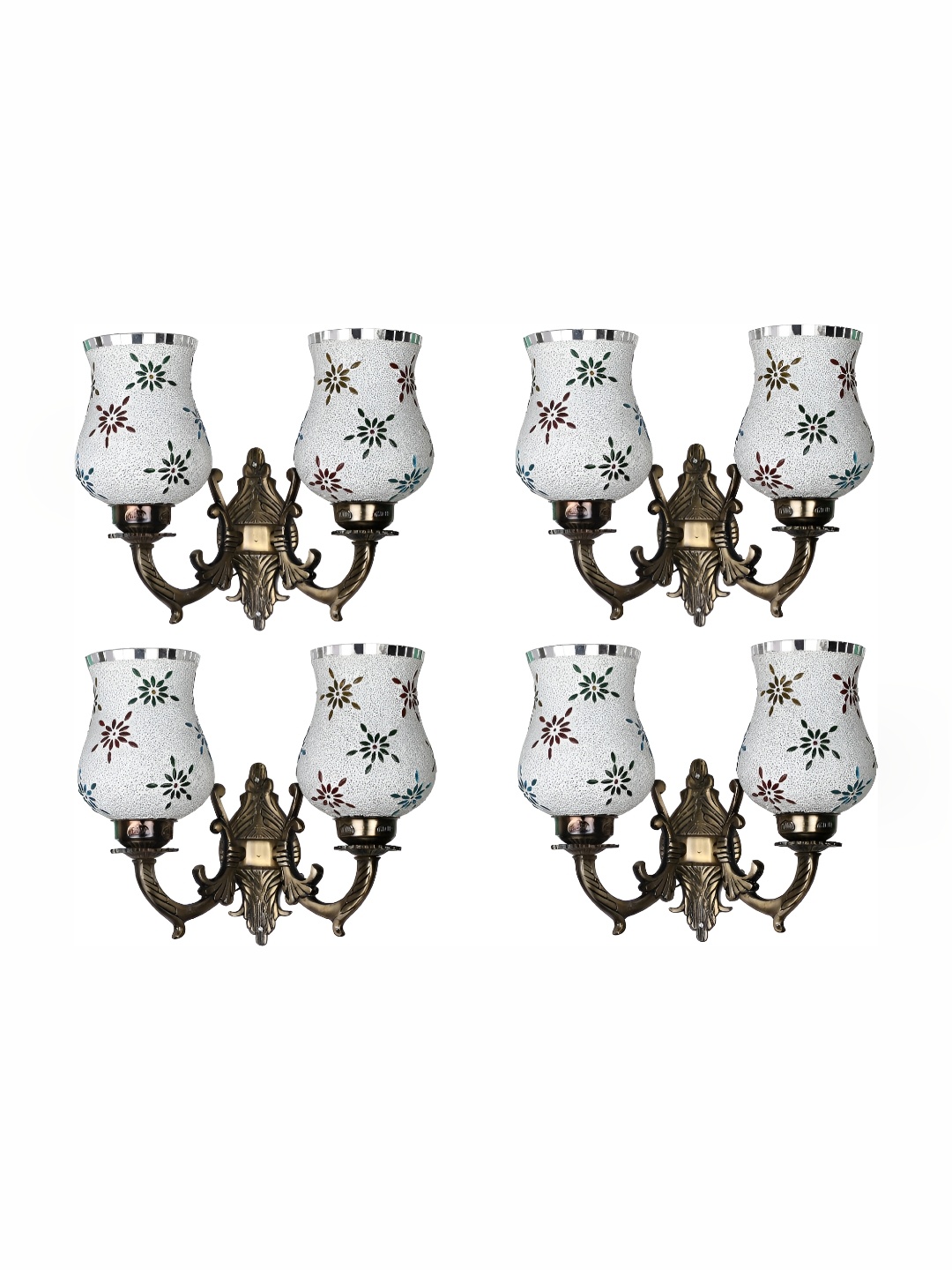 

1ST TIME White & Bronze-Toned 4Pcs Printed Glass Wall Lamps