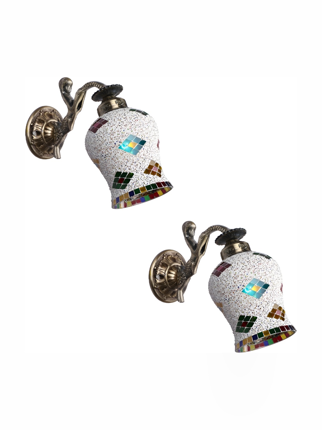

1ST TIME Copper-Toned & White 2Pcs Printed Glass Traditional Wall Lamp