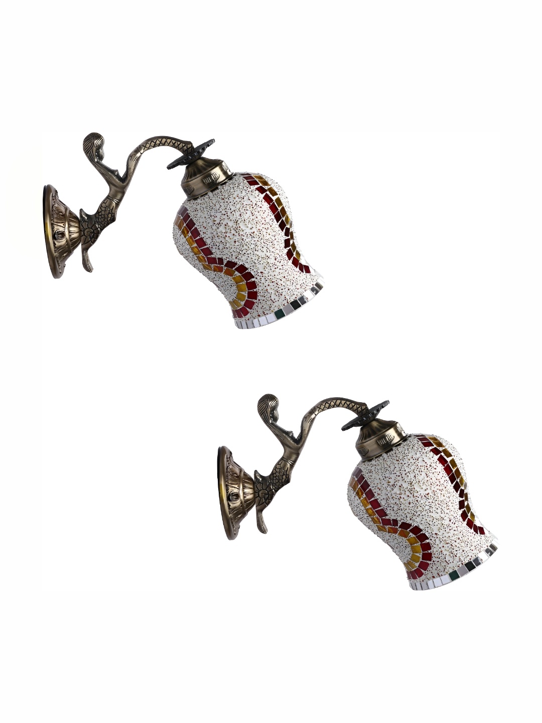 

1ST TIME White & Maroon 2Pcs Textured Glass Contemporary Wall Lamps