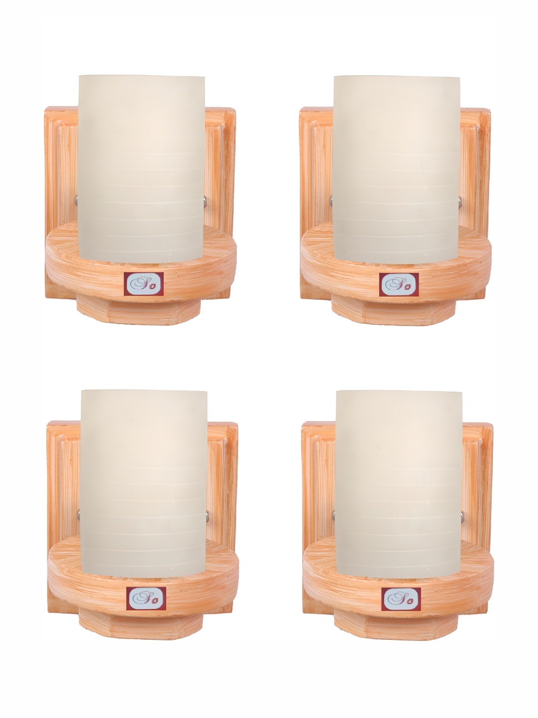 1ST TIME White & Brown 4 Pieces Glass Contemporary Cylinder Shaped Wall Lamps