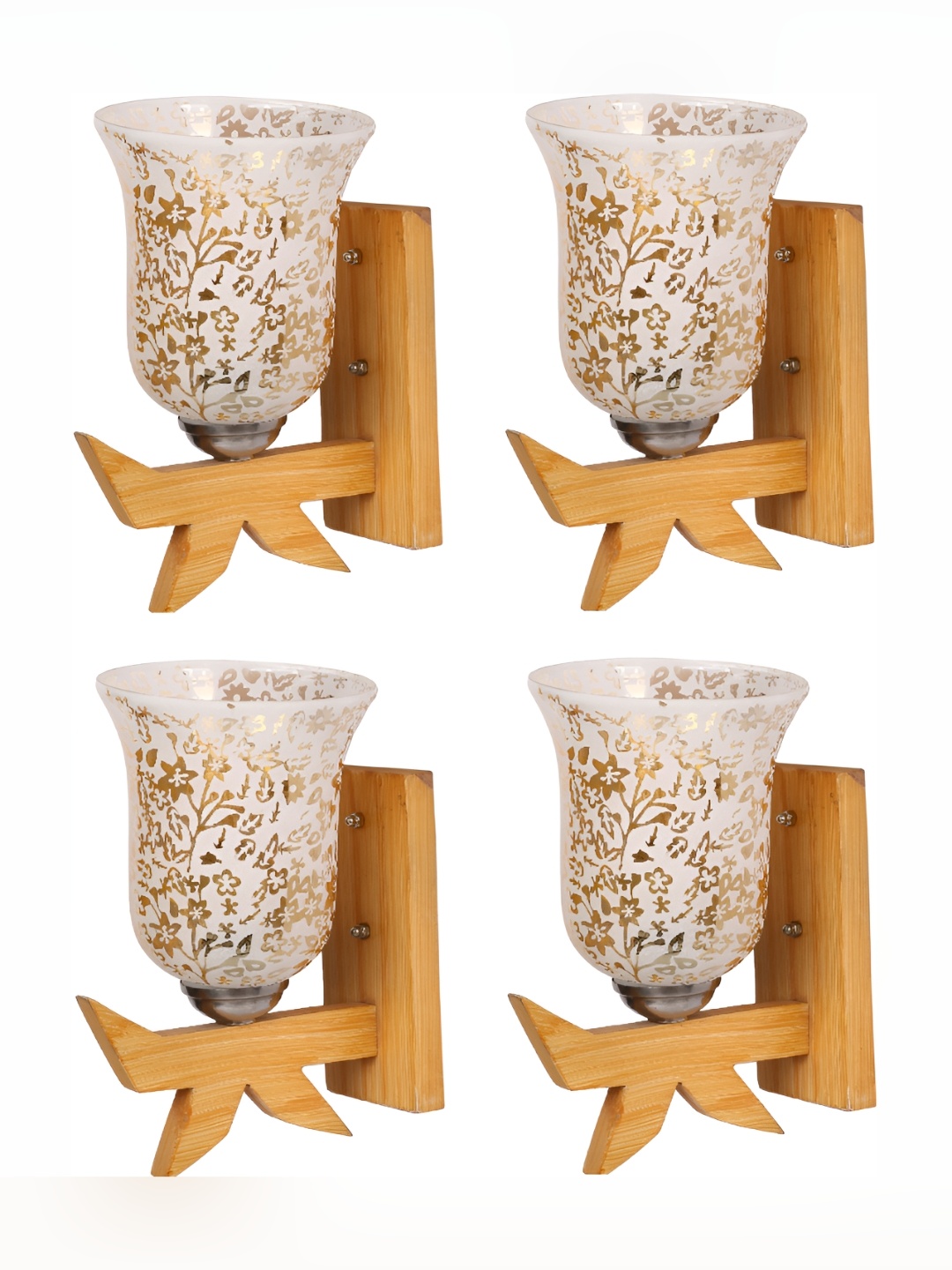 1ST TIME White & Brown 4 Pcs Glass Traditional Wall Lamps