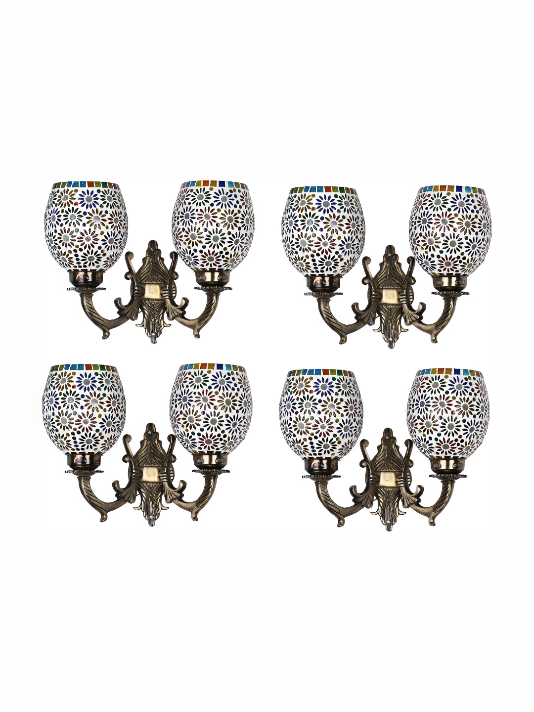 

1ST TIME White & Gold-Toned 4 Pcs Textured Glass Traditional Wall Lamps