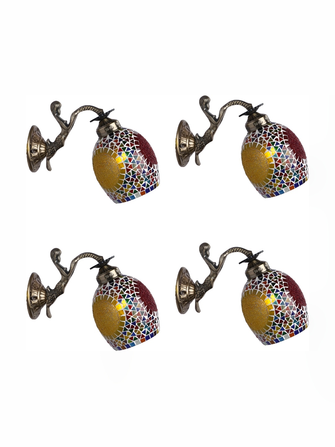 

1ST TIME Gold-Toned & White 4 Pcs Printed Glass Traditional Wall Lamps