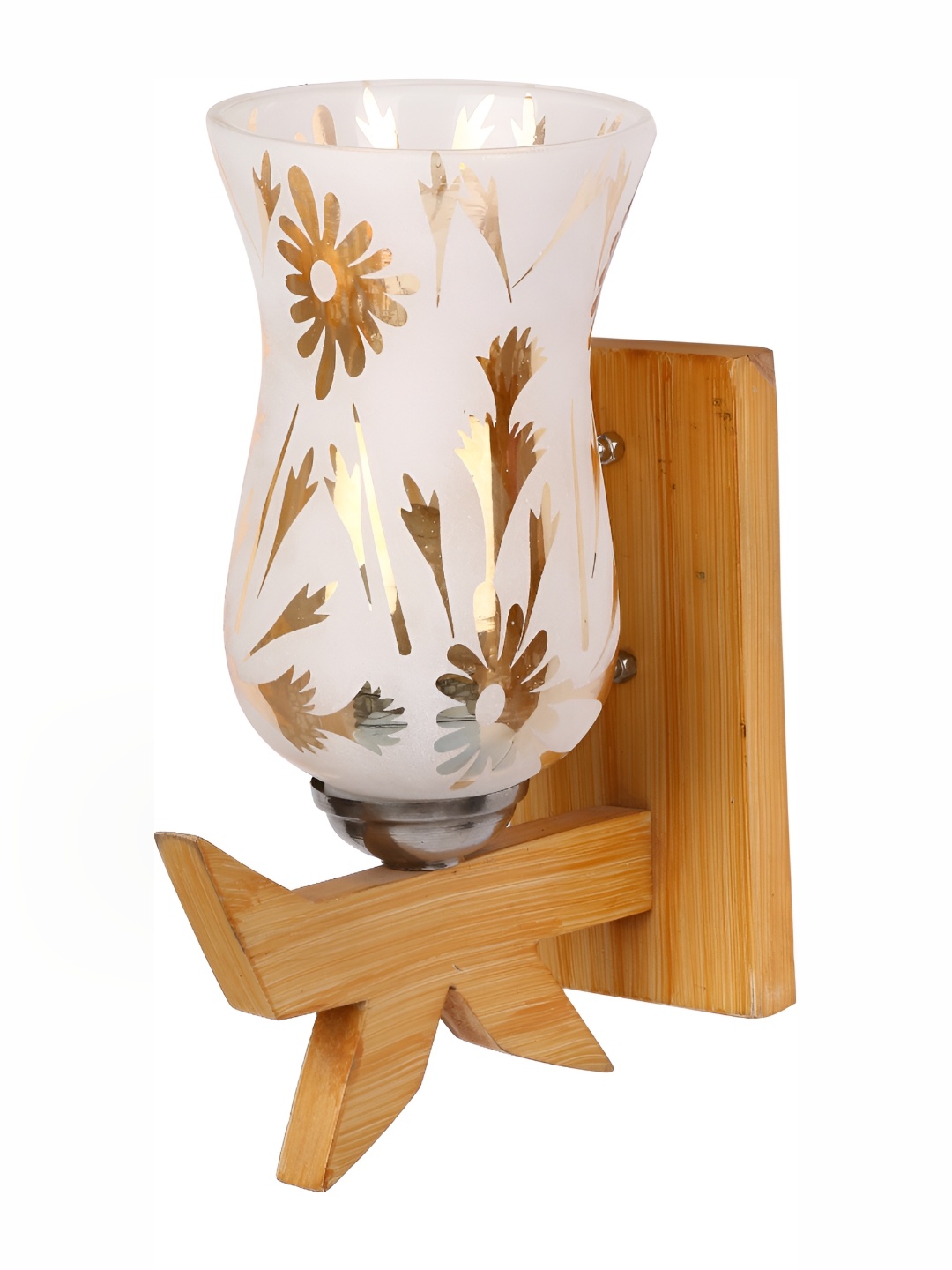 

1ST TIME White & Gold-Toned Printed Glass Traditional Wall Lamp